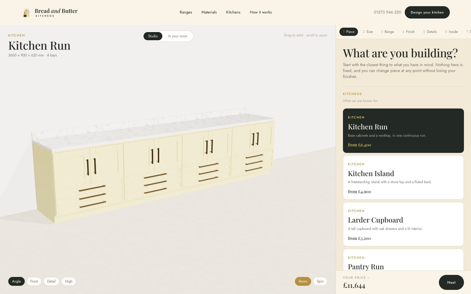 A 3D kitchen configurator built for Bread and Butter